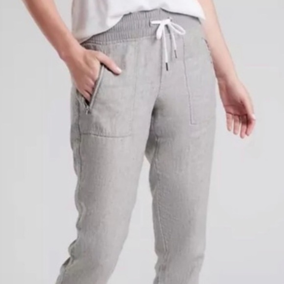 Athleta Cabo Linen Jogger Pants In Osprey Gray 0 - Picture 4 of 8